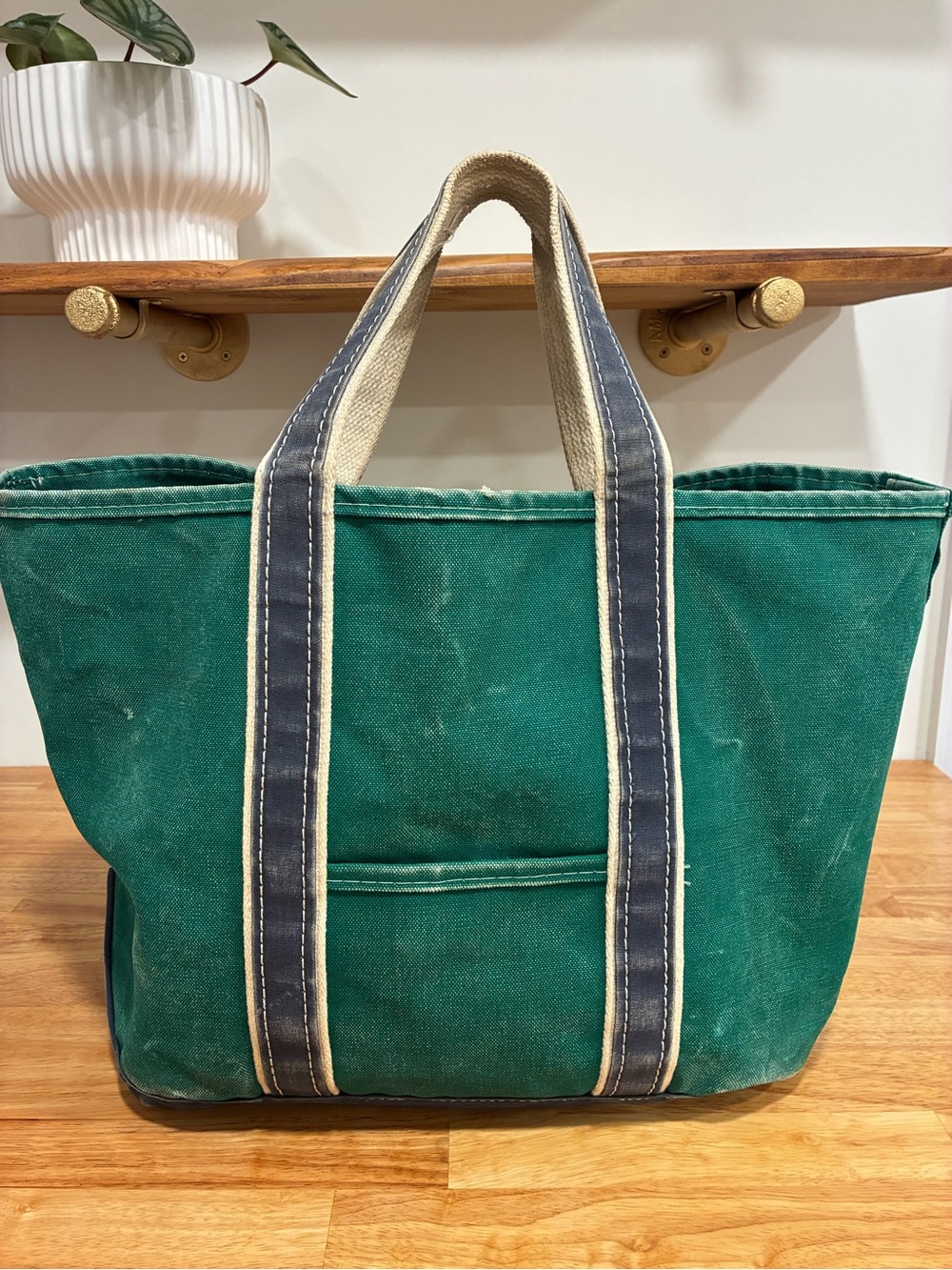 Vintage LL Bean Boat and Tote Bag 1980s Canvas Maine USA Green Blue